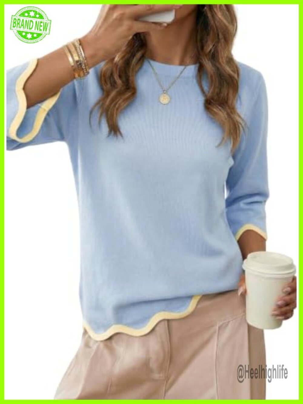 Women's Wool Blend Sweater 3/4 Sleeve Crewneck Casual Pullover Top